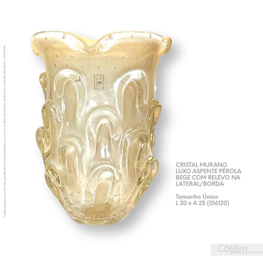 Cristal Murano Luxo Aspente Pérola Bege com Relevo na Lateral/Borda