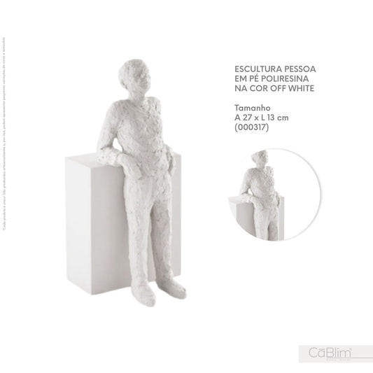 Escultura Pessoa Em Pé Poliresina Cor Off White