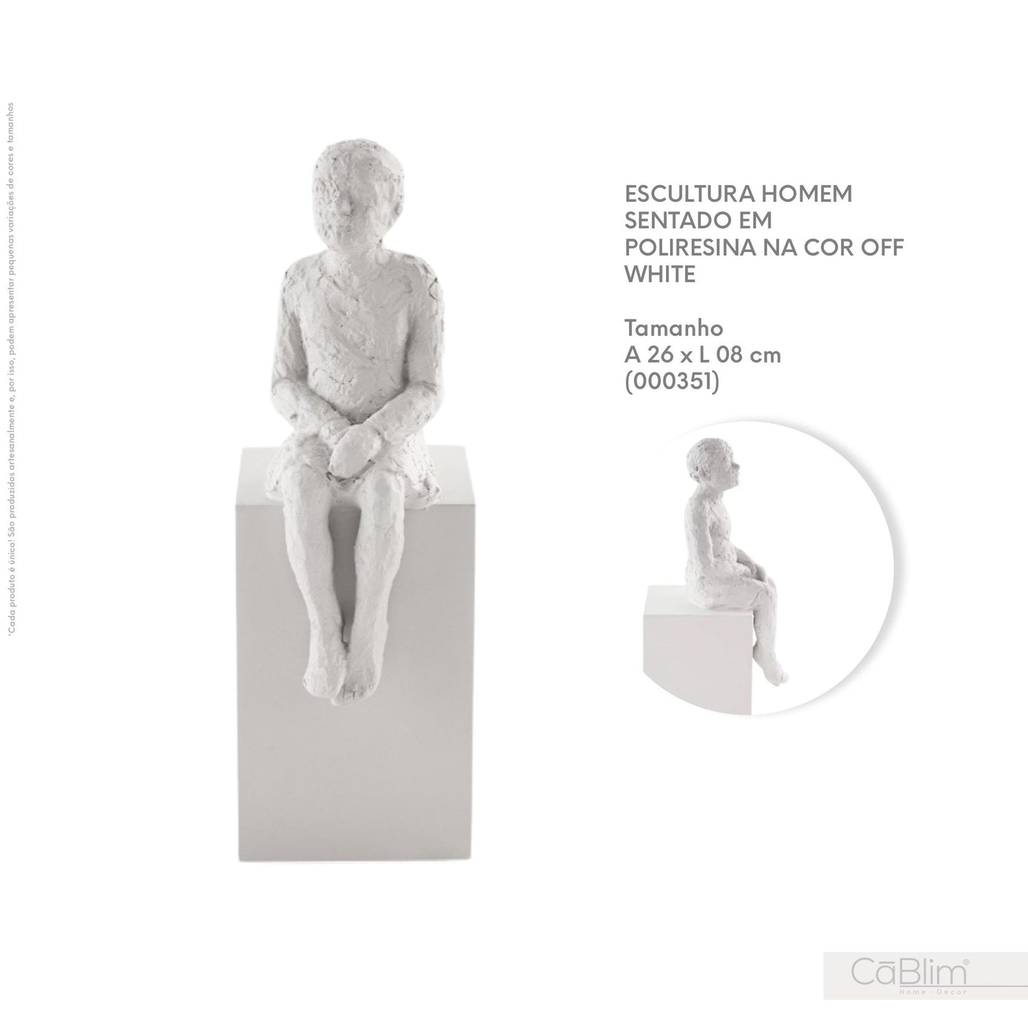 Escultura Homem Sentado Poliresina Cor Off White