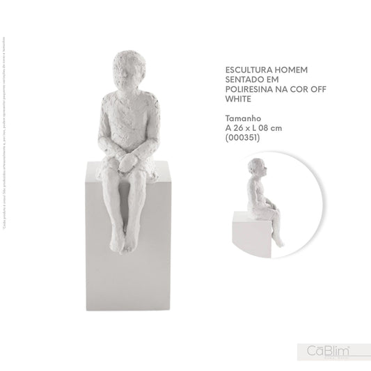 Escultura Homem Sentado Poliresina Cor Off White